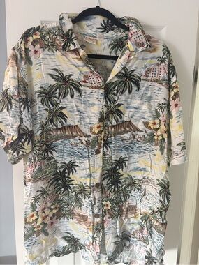 Go Barefoot Vintage Men's Tropical Palm Print Short-Sleeve Button-Down Shirt